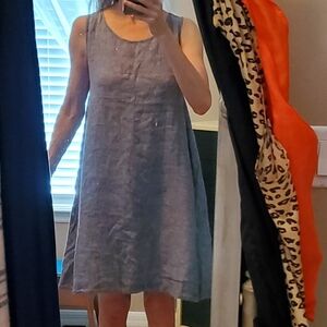 Sigrid Olsen Blue Linen Shift Dress. Sleeveless with Pockets! XL. Knee length